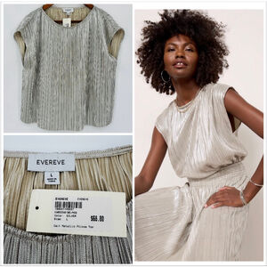 NWT Evereve Silver Cait Metallic Plisse Top L